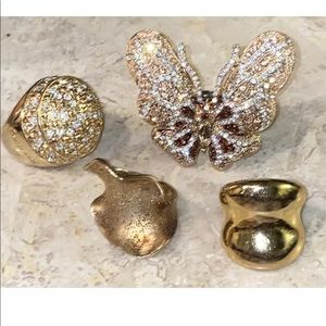 Lot of 4 gold/rhinestone rings (designer included)